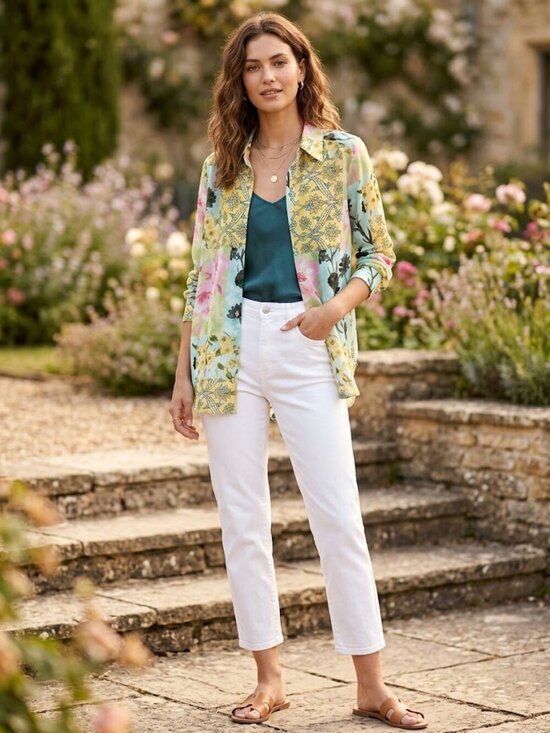 Rose & Olive Tops - Rose & Olive Pastel Patchwork Boho Floral Collared Button-Up Size Medium NWOT